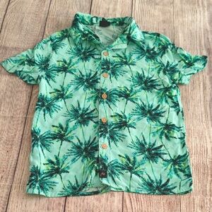 Art Class Green Palm Print Kids Button Down Hawaiian Shirt XS